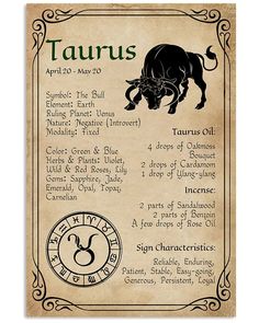 the zodiac sign for taurus is displayed on an old parchment paper with black ink