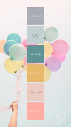 Rainbow pastel color palette featuring bright pink, blush pink, mustard yellow, teal, dusty blue, and grey, ideal for small business branding or wedding themes, showcasing a harmonious blend of vibrant and elegant hues. Small Business Color Schemes, 6 Colour Combinations, Trendy Brand Color Palette, Blue Yellow Colour Palette, Branding Colors Palette, Blue Pink Yellow Color Palette, Colour Palettes Bright, Birthday Color Palette, Kids Color Palette