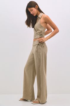 Striped rustic pants Best Suit, Rustic Fabric, Womens Pants, Total Look, Flared Pants, Side Stripe, Sarong, Stripes Design, Flare Pants