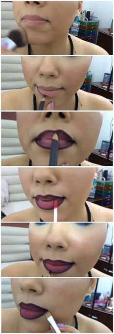 How To Do Ombre Lip | How To Apply Lipstick And DIY Lipstick Tricks at Makeup Tutorials | #makeuptutorials | makeuptutorials.com Chicana Lip Liner, Chola Style Makeup, Chola Makeup Tutorial, Ombre Lipstick Tutorial, Lipstick Tricks, Lip Ombre, Chola Makeup