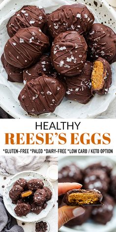 healthy reese's eggs on a white plate