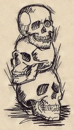 a drawing of two skulls sitting next to each other