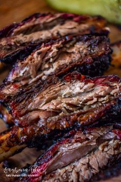 grilled beef ribs on a cutting board with text overlay