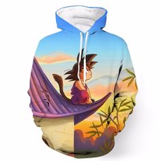 Goku Sunset, Goku Sitting, Kid Goku, Fashion Outerwear, Printed Hoodies Sweatshirts, Classic Anime, Sky Full, 3d Hoodie, Cool Hoodies