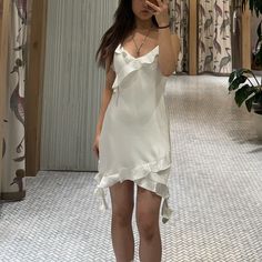 Bought For $138. Still Completely Brand New, Never Worn, And In Its Original Packaging. Found A Nicer Dress After Buying This One But Couldn’t Return It After The 2 Week Mark. Size Is 00 But Could Fit Xs Or Even S. Fitted V-neck Slip Dress With Ruffles, Summer Ruffled Slip Dress For Formal Occasions, Elegant Ruffled Slip Dress, Elegant A-line Slip Dress For Brunch, Elegant Midi Slip Dress With Ruffles, Elegant Ruffled Midi Slip Dress, Elegant White Slip Dress With Ruffles, Elegant Ruffled Slip Dress For Brunch, Elegant Ruffled Slip Dress For Formal Occasions