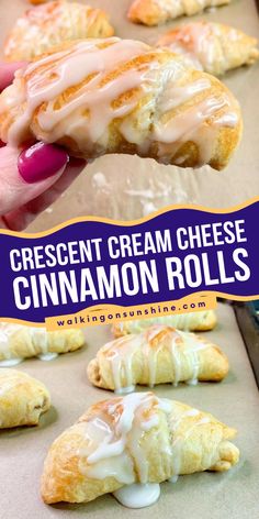 Try to make these crescent cream cheese rolls for your Mother's Day dessert recipes! Here is the BEST cinnamon roll recipe that you must try. This easy recipe will give you flaky and sweet cinnamon rolls with sugary glaze and irresistible cream cheese filling. Desert Crescent Roll Recipes, Breakfast Roll Ups Crescent, Cinnamon Roll Crescents, Crescent Cream Cheese, Breakfast Crescent Roll Recipes, Crescent Rolls Breakfast, Crescent Cinnamon Rolls, Crescent Roll Cinnamon Rolls, Cream Cheese Cinnamon Rolls