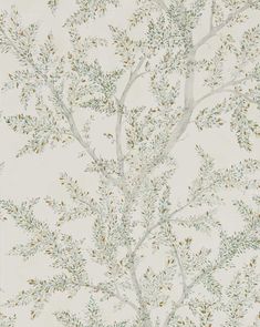 a white wallpaper with trees and leaves on it