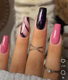 Acrylic Nail Designs Coffin, Gel Nails French, Pink Glitter Nails, Gel Nail Art Designs, Spring Nail Designs, Fancy Nails Designs, Nail Designs Valentines