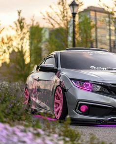 grey and pink honda civic ♡ Honda Civic Wrapped, Pink Old Car, Honda Civic Modified, Honda Accord Modified, Custom Honda Civic, Honda Civic Accessories, Honda Civic Vtec, Cars Modified