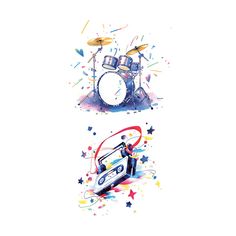 an image of a drum set with stars and confetti