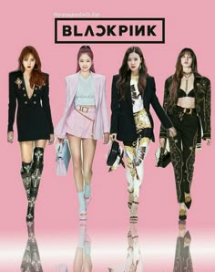 three models walking down the runway in blackpink outfits