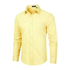 Men's Dress Shirt with Pocket - LIGHT YELLOW Yellow Button Up, Yellow Dress Shirt, Fitted Yellow Shirt With Buttons, Trendy Yellow Button-up Shirt, Casual Yellow Button-up Shirt, Chic Yellow Button-up Shirt, Purple Suspenders, Pink Suspenders, Green Suspenders