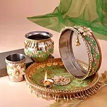 an assortment of decorative items sitting on a table