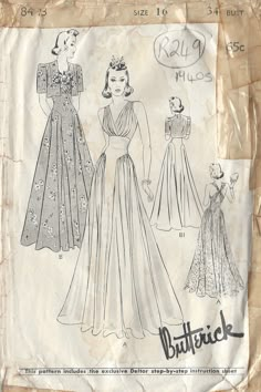 an old fashion sewing pattern for a woman's dress