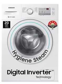 a washing machine with the words hygiene stream on it's front door and an image of