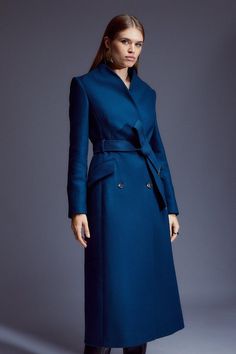 Crafted From Italian Wool For Timeless Elegance, This Midi Coat Has A Sculpting Silhouette That Is Formed By A Stand Collar With Contemporary With Notched Details, A Belted Waist, And Flap Pockets. Pair This Piece With Layers Of Cosy Cashmere And Wool Knitwear For Season-Long Styling.Stand Collarflap Pocketsself-Tie Beltmidi Length Military Blazer, Blue Crafts, Maxi Coat, It's Cold, Shop Mens Clothing, Winter Coats Women