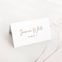 a place card sitting on top of a table next to some dried flowers and grass