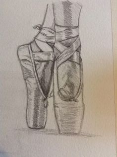 a drawing of a pair of ballet shoes with one shoe tied up to the side