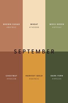 the color scheme for november is shown in shades of brown, green and yellow with black lettering