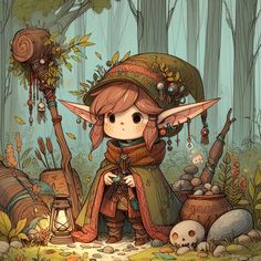 an illustration of a little elf in the woods