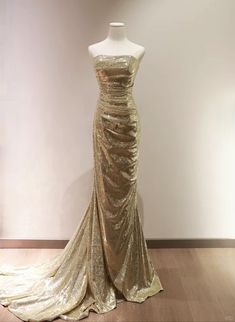 Gold Sequins Mermaid Scoop Long Evening Dress Outfits For Girls Prom Gold, Wedding Cardigan, Gold Evening Dresses, Party Dress Sale, Color Rush, Sequin Sleeve, Long Evening Dress, فستان سهرة, Dress Gold