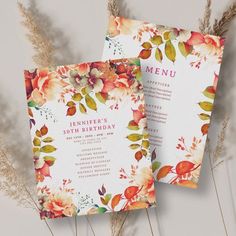 Fall Watercolor Floral 30 Birthday Program Menu | Zazzle 80th Birthday Party Ideas, 40th Birthday Party Ideas, Birthday Party Essentials, Birthday Menu, 90th Birthday Party, Autumn Watercolor, Appetizer Menu, 90's Birthday Party, 80th Birthday Party