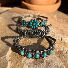 Beautiful Unique Set, Each Piece Is A Different Design Stretch Fits Most Wrist Sizes Natural Stones On A Silver Tone Setting Bundle Option Available Ships The Same Or Next Business Day Western Bohemian Boho Bracelets Jewelry Trending Chic Fun Fashion Rodeo Contemporary Turquoise Jewelry Western, Jewelry Trending, Rodeo Jewelry, Western Bohemian, Christian Bracelets, Turquoise Jewelry Native American, Jewelry Turquoise, Real Turquoise, Bracelets Jewelry