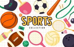 various sports items are arranged in the shape of a circle on a notebook page with text that reads sports collection