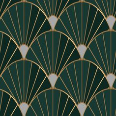 an art deco fan pattern in green and gold