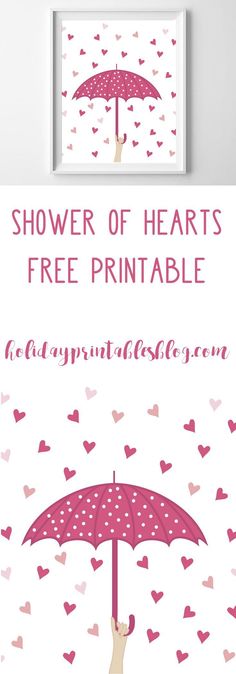 a woman holding an umbrella with hearts on it and the words shower of hearts free printable