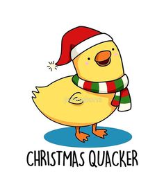 a cartoon duck wearing a santa hat and scarf with the words christmas quacker