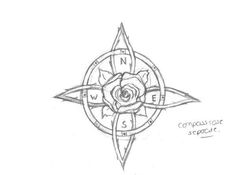 a drawing of a compass with the word love on it and an image of a rose