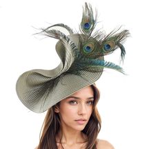 Dark Sage Green Peacock Teal Statement Hatinator Womens Kentucky Derby Hats Wedding Royal Ascot Fascinator Headpiece Ladies Day Headwear Hat Dark Sage Green Peacock Teal Melinda Kentucky Derby Fascinator Pretty free form dark sage green base trimmed with peacock teal feathers Available in many colours BUT peacock feathers will be green Base measures 14 inches wide This dark green and teal headpiece is mounted with a matching headband. If you prefer a headband to match your hair, please make a no Kentucky Oaks, Dark Sage Green, Peacock Teal, Wedding Tea Party, Wedding Royal, Kentucky Derby Fascinator, Green Peacock, Tea Party Bridal, Derby Fascinator