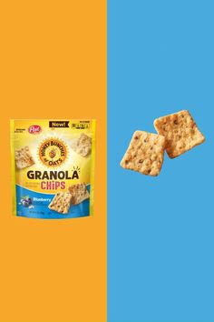 two images one with crackers and the other with granola chips on it's side