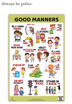 an image of a poster with words and pictures on it that say good manners