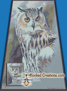 an owl cross stitch pattern on a blue background