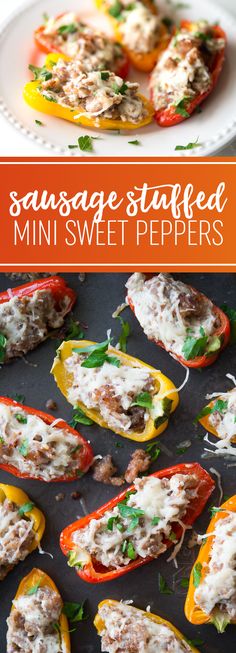 sausage stuffed mini peppers on a baking sheet