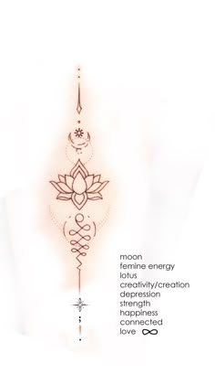 the back side of a woman's neck with an intricate design on it, and text that reads moon feminine energy creativity / creation