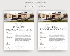 two real estate flyer templates with an image of the front and back of the house