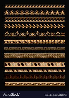 a set of decorative gold borders and dividers on a black background eps file available