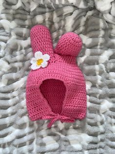 Pink Bunny Crochet Hat Pattern Only!! *Digital PDF File Melody Crochet Hat, Bunny Crochet Hat, My Melody Crochet, Friendship Bracelet Knots, Bunny Bonnet, Bonnet Au Crochet, Bunny Crochet, Bonnet Crochet, Bunny Hat