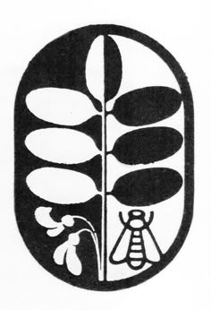 a black and white drawing of a leaf with a bee on it