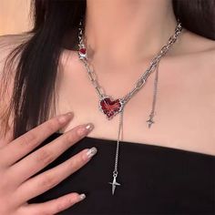 New! Heart Of Eternal Love Gothic Chunky Necklace with Red Stone, Star Cross Charms was just added to eBay. Check it out! #eBay #eBaySeller Cheap Gothic Heart-shaped Jewelry, Witches Heart Jewelry, Heart Patchwork, Big Heart Necklace, Patchwork Star, Red Heart Necklace, Necklaces Women, Easy Jewelry, Style Hip Hop