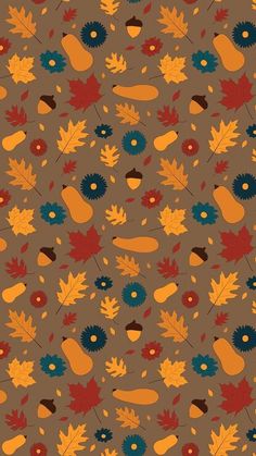 an orange, brown and blue pattern with leaves