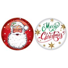 two christmas plates with santa claus on them