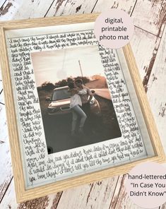 a photo frame with the words, digital printable photo mat and hand - lettering in case you didn't know