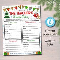 the teacher's favorite things printable christmas game