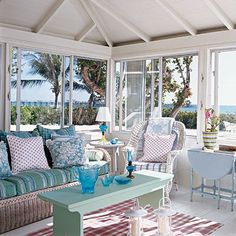 Seaside Cottage Pastel Interior Design, Preppy Decor, Pastel Interior, Cottage Room, Home Theaters, Florida Room, Dream Beach Houses, Casa Country