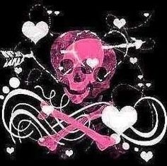 a skull and crossbones with hearts on it