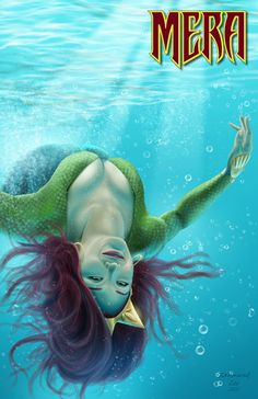 a mermaid with long hair swimming under water